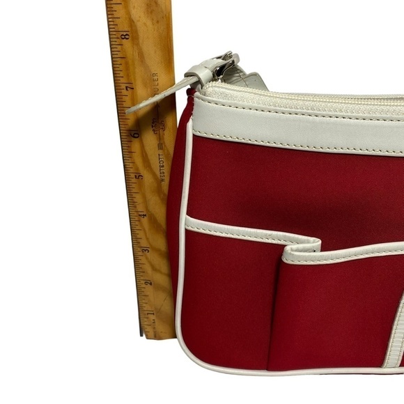 TALBOTS Purse: Mini Shoulder Bag Red & White Pocket Book with outer Pockets - Picture 3 of 8